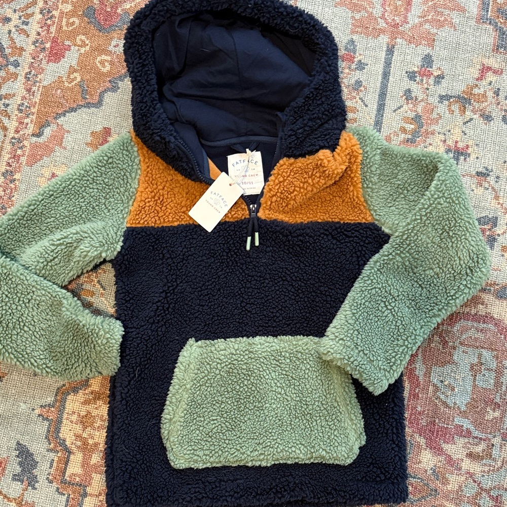 Fat face Kids' Sherpa Hoodie - Navy, Green, Orange NWT